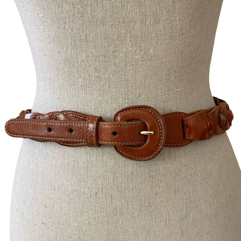 Vintage Ritz Button Leather Belt Brown